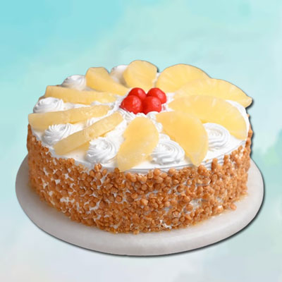 "Round shape Butterscotch decorated with pineapple cake - 1kg - Click here to View more details about this Product